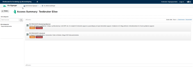 Skjermbilde - oversikt tilganger