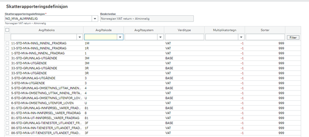 Skjermbilde av Skatterapporteringsdefinisjon.