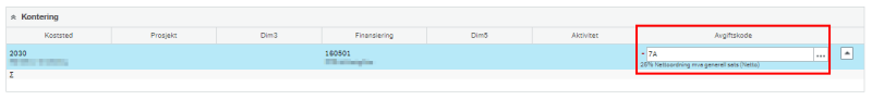 Skjermbilde som viser feltet for Avgiftskode.