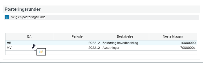 Skjermbilde for bokføring av hovedboktransaksjoner