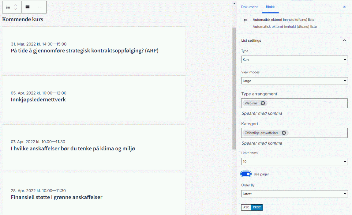 Automatisk liste skjema