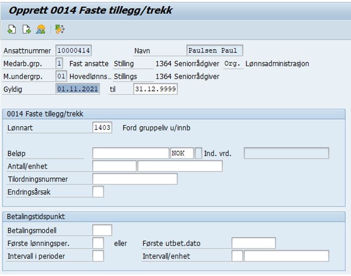 Bildet viser felt med ansattinformasjon i SAP.