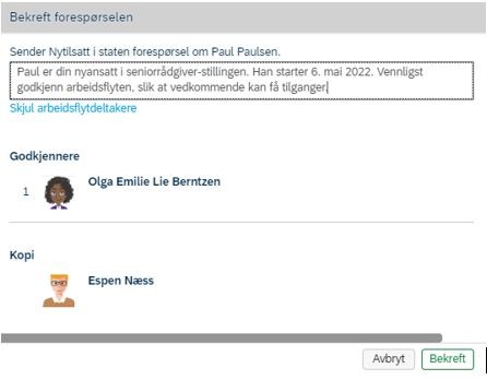 Bildet viser felt for bekreft forespørselen.