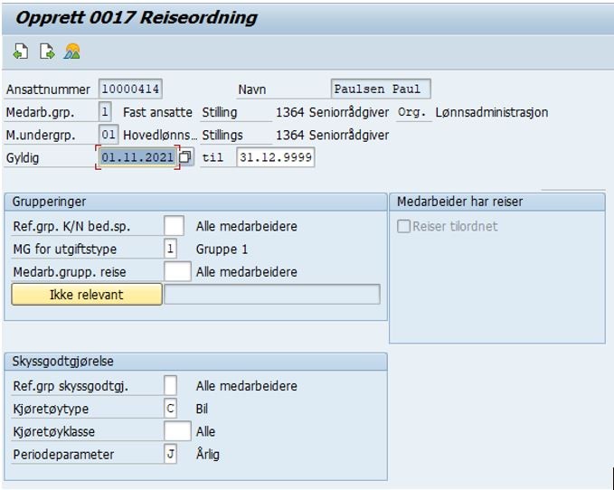 Bildet viser felt med ansattinformasjon i SAP.