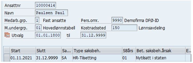 Bildet viser felt med ansattinfo i SAP.