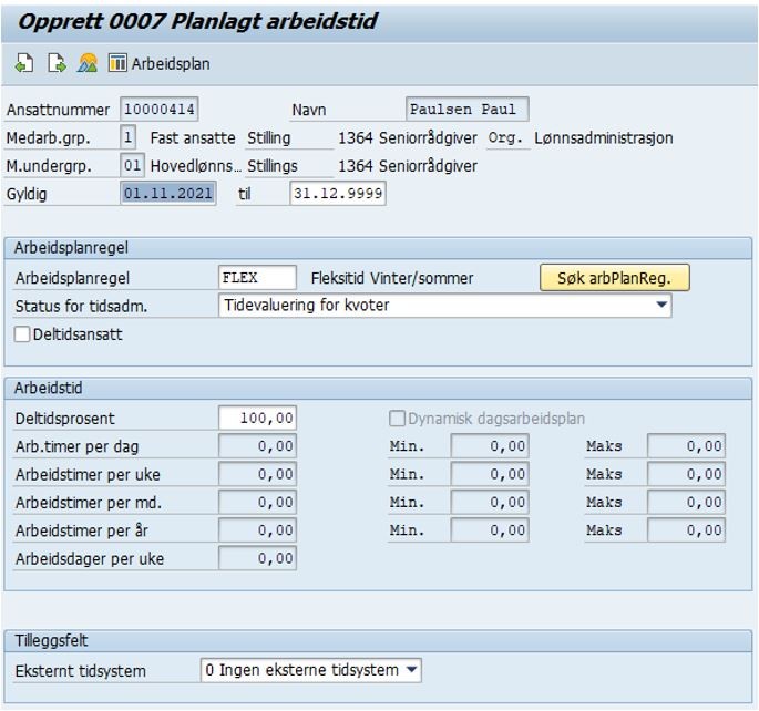 Bildet viser felt med ansattinformasjon i SAP.