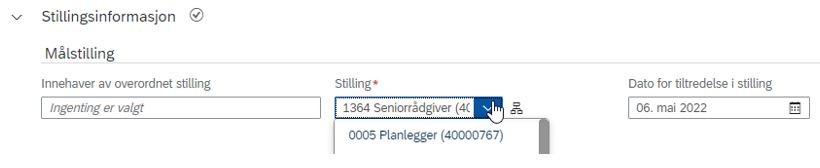 Bildet viser felt for stillingsinformasjon