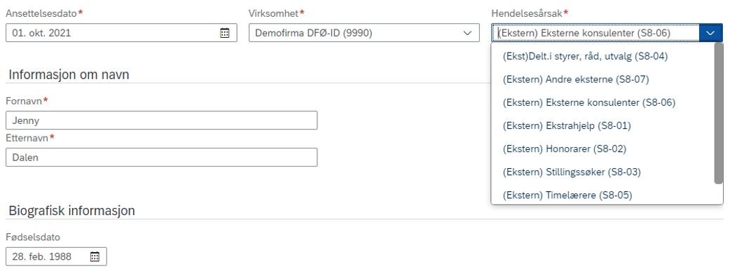 Bildet viser felt med stillingsdetaljer.