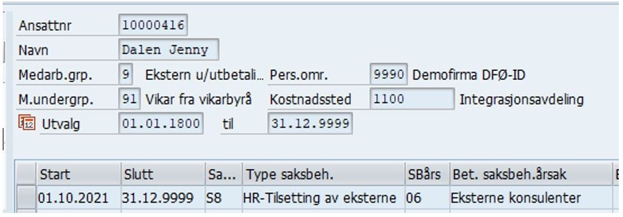 Bildet viser stillingsdetaljer.