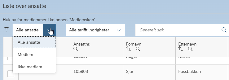 Bildet viser filtreringsmuligheter