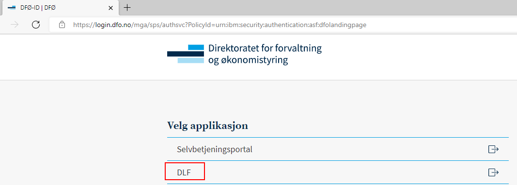 Bildet viser innlogging til DFØ