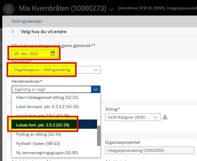 Skjermbilde fra Stillingsdetaljer i DFØ HR