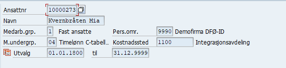 Skjermbilde fra registrering i SAP lønn