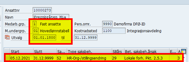 Skjermbilde fra registrering i SAP lønn