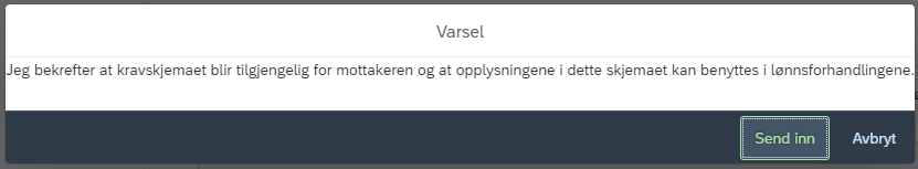 Bildet viser varsel ved innsending
