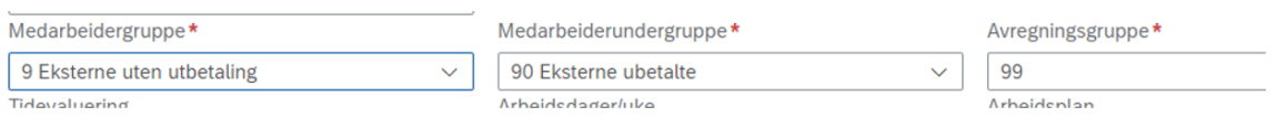 Skjermbilde av medarbeidergruppe og avregningsgruppe i DFØ HR