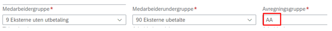 Skjermbilde av medarbeidergruppe og avregningsgruppe i DFØ HR