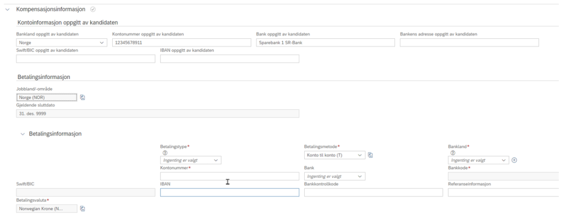 Skjermbilde av feltene for kompensasjonsinformasjon i DFØ HR
