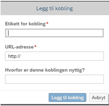 Skjermbilde som viser "Legg til kobling" for å dele en lenke i DFØ HR