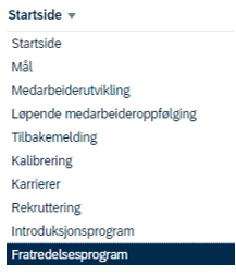Skjermbilde som viser fratredelsesprogram i Start-menyen i DFØ HR