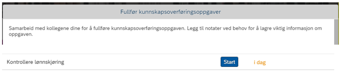 Skjermbilde som viser Fullfør kunnskapsoverføringsoppgaver i DFØ HR