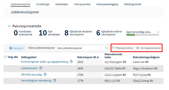 bildet viser hvordan du filtrerer i feltet rekvisisjonsstatistikk