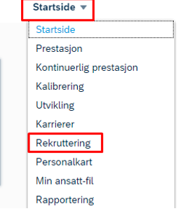 Skjermbilde av startsidemeny og det viser hvor du finner rekrutteringsmodulen