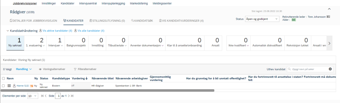 Bildet som viser en oversikt over de ulike status feltene i rekruttering