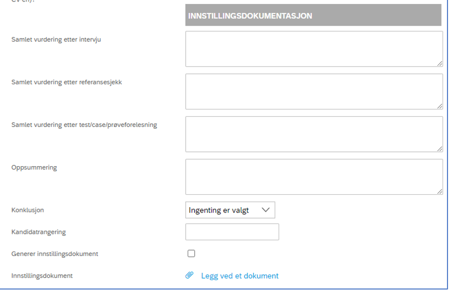 bildet som viser vurderingsvinduene som blir tilgjengelige i status innstilling.