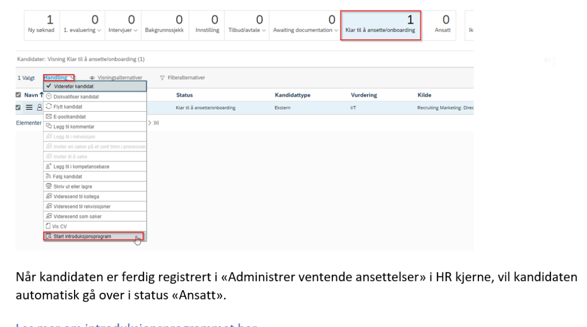 bildet som viser hvordan du starter et introduksjonsprogram