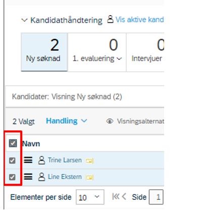 bildet som viser hvor man trykker for å markere flere kandidater i kandidathåndtering