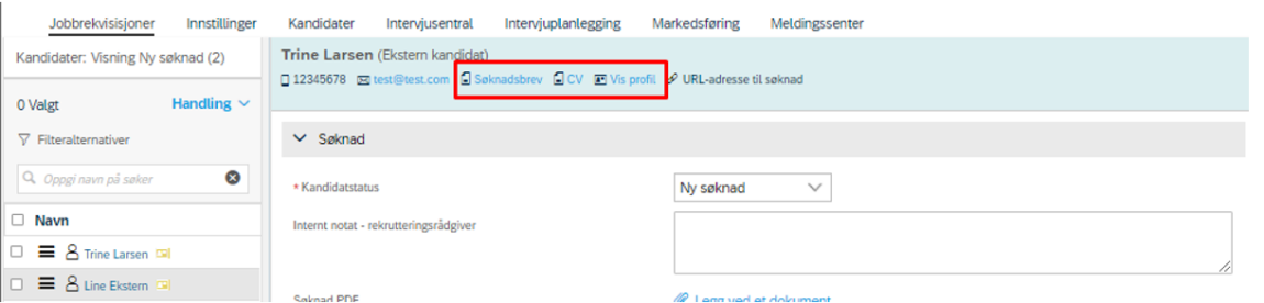 bilde som viser hvor CV og søknad legger inne i kandidatprofilen