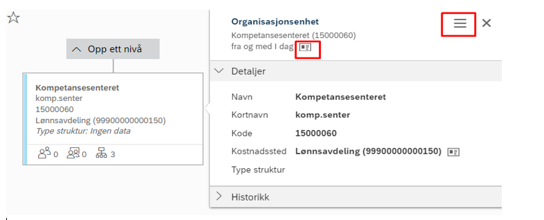 Skjermbilde fra DFØ HR som viser hvordan du velger organisasjonsenhet