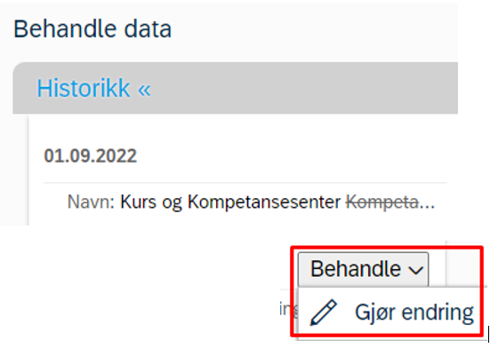 Skjermbilde som viser behandle data i DFØ HR