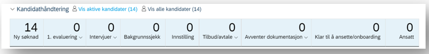 Skjermbildet av en oversikt over ulike statuser som er synlige for rekrutterende leder