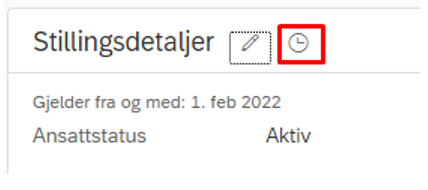 Skjermbilde som viser stillingsdetaljer i DFØ HR med et klokkeikon til høyre