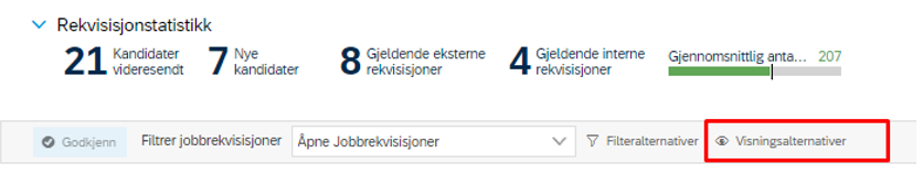 Skjermbilde som viser hvor du finner visningsalternativer hvor du kan få frem utlysningsstatus.