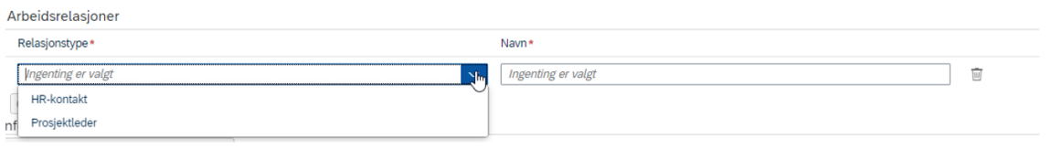 Skjermbilde som viser skjema for Arbeidsrelasjoner i DFØ HR