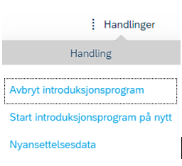 Skjermbilde som viser handlingen Avbryt introduksjonsprogram i DFØ HR