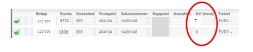 AV (mva) 7 på linje 1 og 0 på linje 2 er ringet rundt.