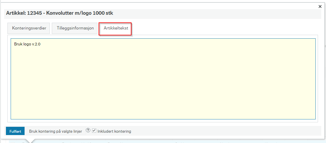 Markering av fanen Artikkeltekst.