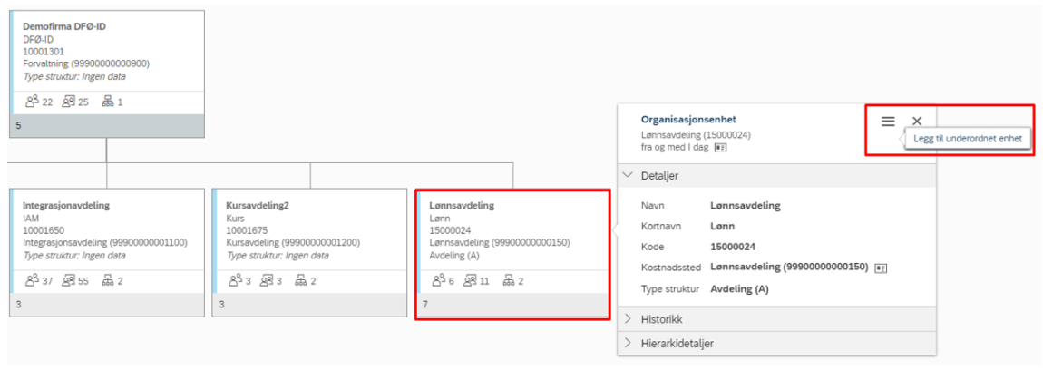 Skjermbilde av organisasjonskart i DFØ HR