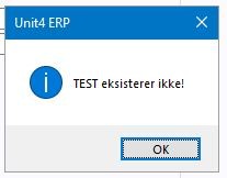 Viser feilmeldingen "TEST eksisterer ikke!"