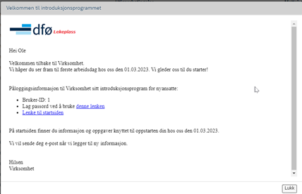 Skjermbilde fra DFØ HR om gjeninntredelse av ansatt via handlingen "Legg til ny ansettelse i introduksjonsprogram"