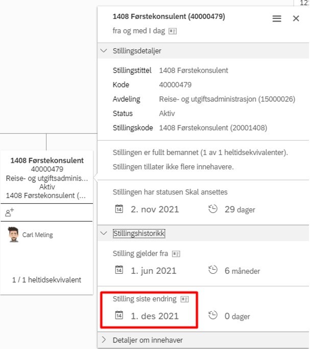 Skjermbilde av hvor du finner stillingsendringen.