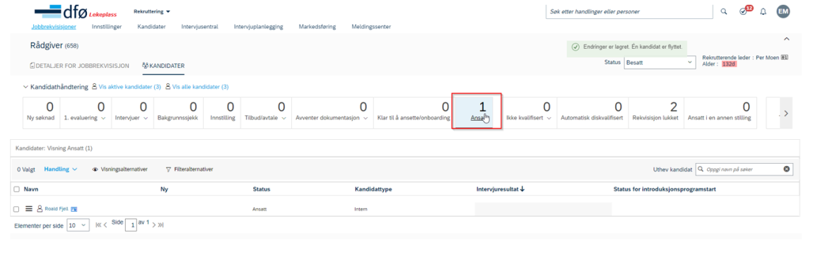 bildet viser intern kandidat i status ansatt 