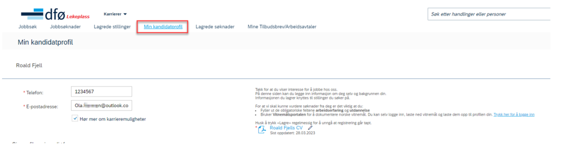 bilde viser kandidatprofil for interne søknader