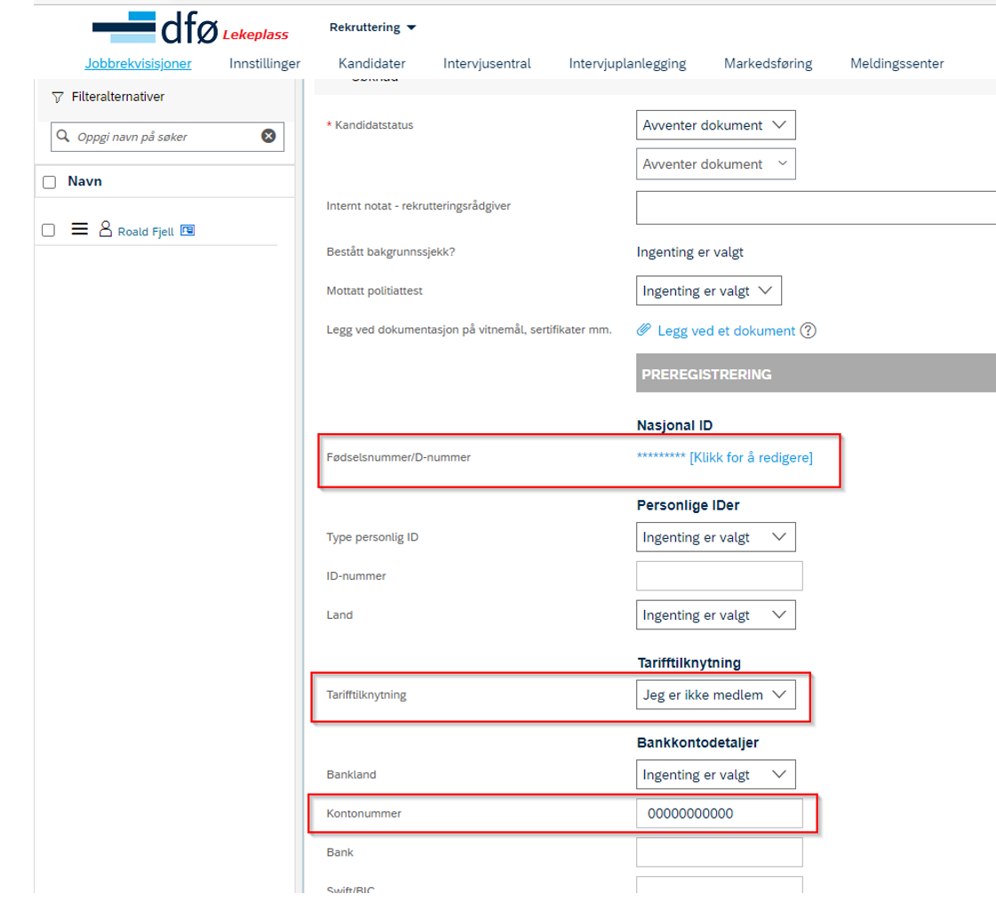 bildet som viser informasjon fylt inn av rekrutteringsrådgiver