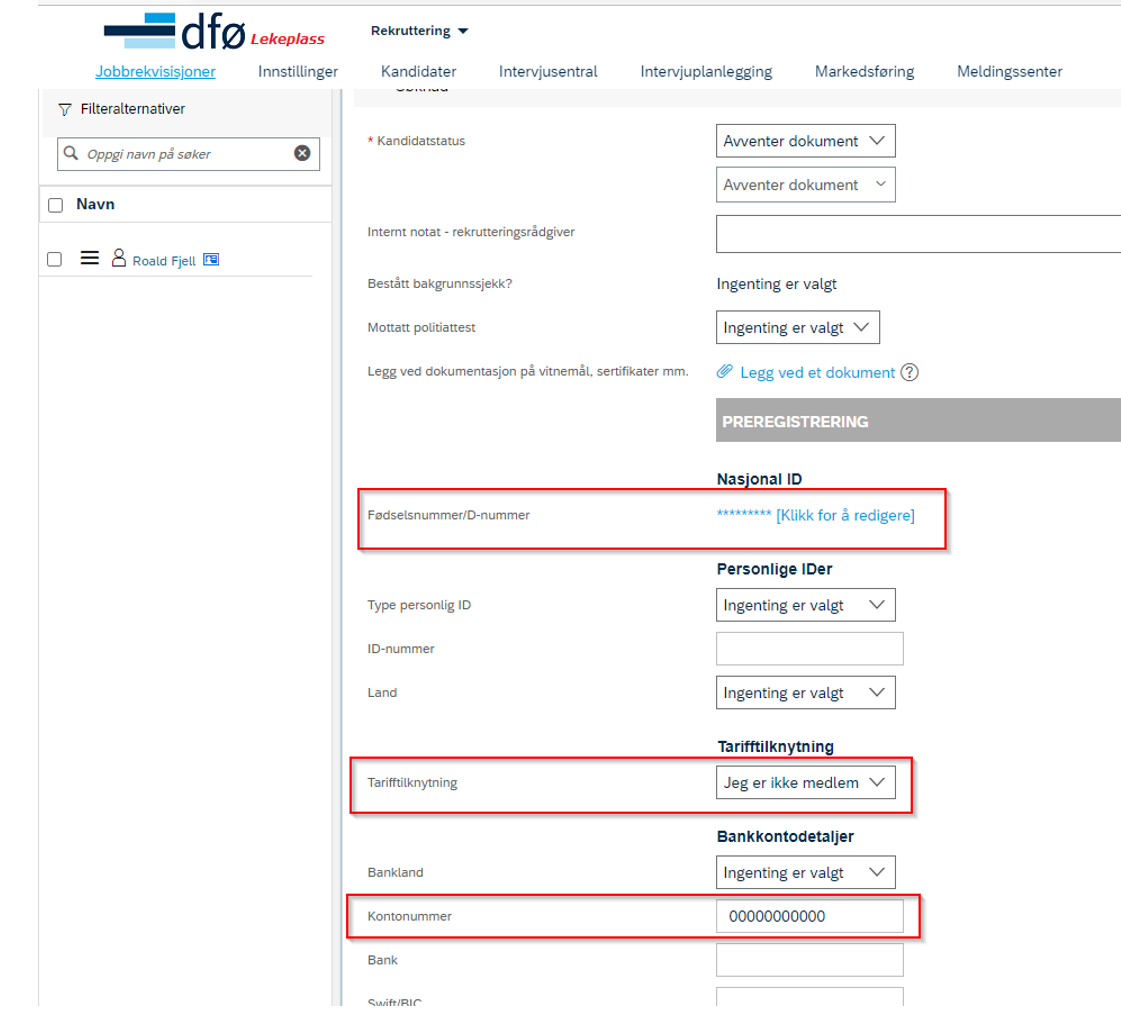 bildet som viser informasjon fylt inn av rekrutteringsrådgiver 