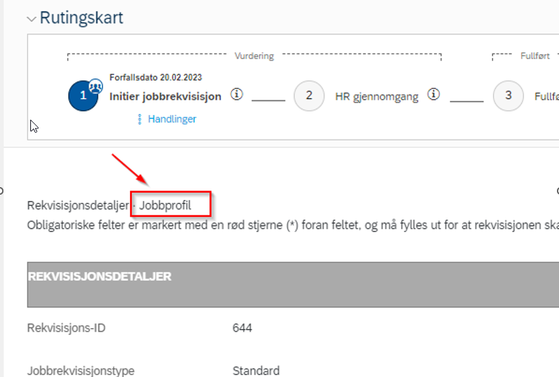 skjermbildet som viser hvor jobbprofil feltet i dfo hr ligger